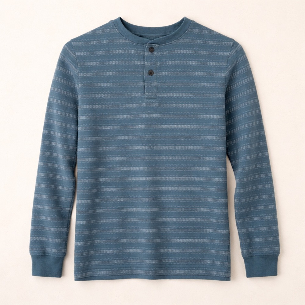 Janie and Jack Blue Striped Long Sleeve Henley Shirt Boy’s Size 9/10